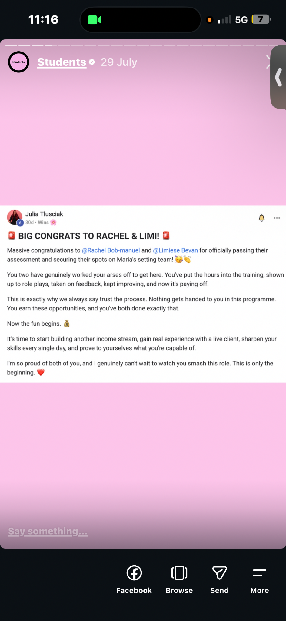 Original JTCoachingX post celebrating two students passing their assessments and securing setting roles