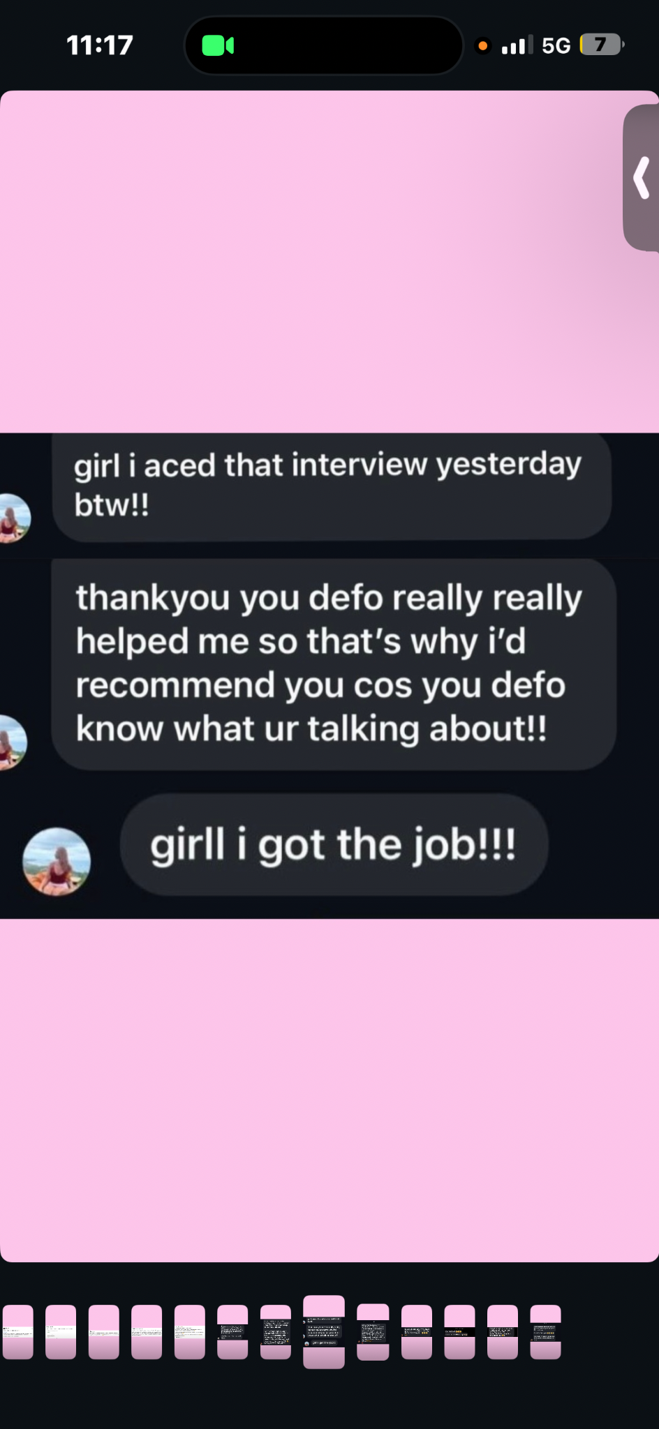 Original messages from a former JTCoachingX student confirming that she secured the role